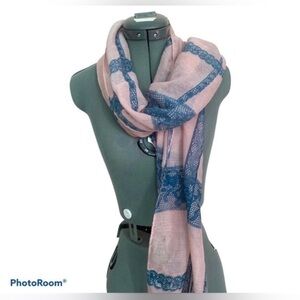 Darice Pink and Blue Lace Print Scarf NWT Lightweight Wrap
